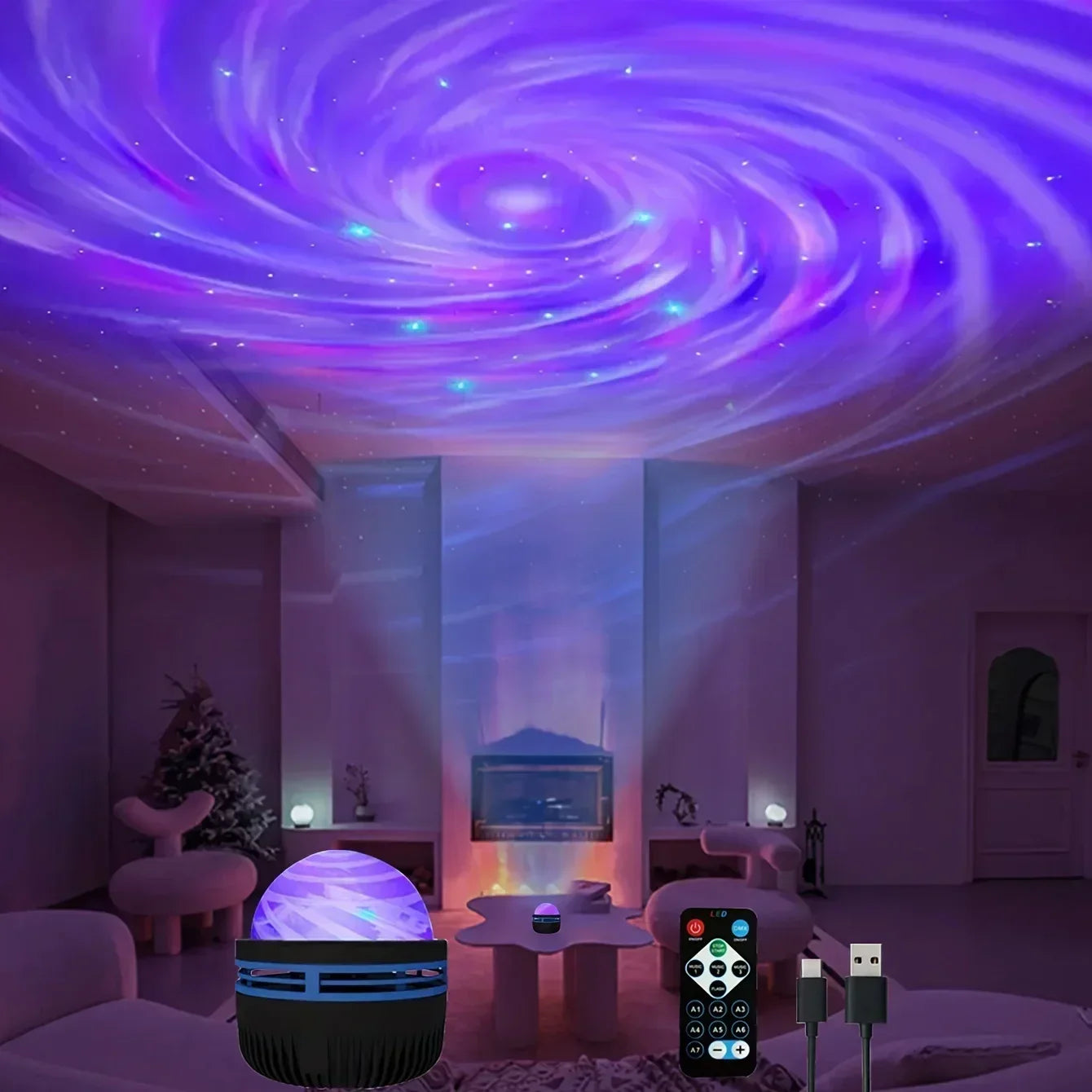 جهاز عرض النجوم المجري RGB يعمل بمنفذ USB، مصباح ليلي مع جهاز تحكم عن بعد، مثالي لتزيين الغرف والحفلات وهدايا أعياد الميلاد