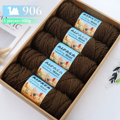 500g contient 5 écheveaux de fil de laine d'alpaga épais, 245 aiguilles, fil à tricoter, fil de matériel de bricolage pour pulls à tricoter, fil pour la fabrication de pulls en laine, grands manteaux, châles, chapeaux,