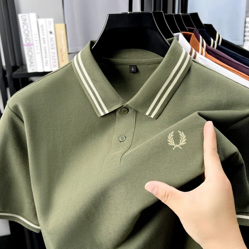 100% pur coton été respirant hommes mode sport marque blé broderie manches courtes POLO affaires t-shirt style décontracté
