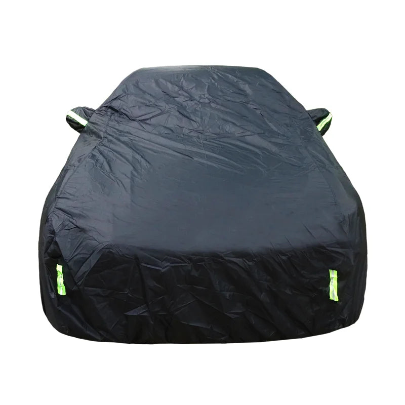 Housse de voiture extérieure complète noire, pare-soleil, Protection anti-poussière avec bandes réfléchissantes universelles pour berline Hatchback SUV