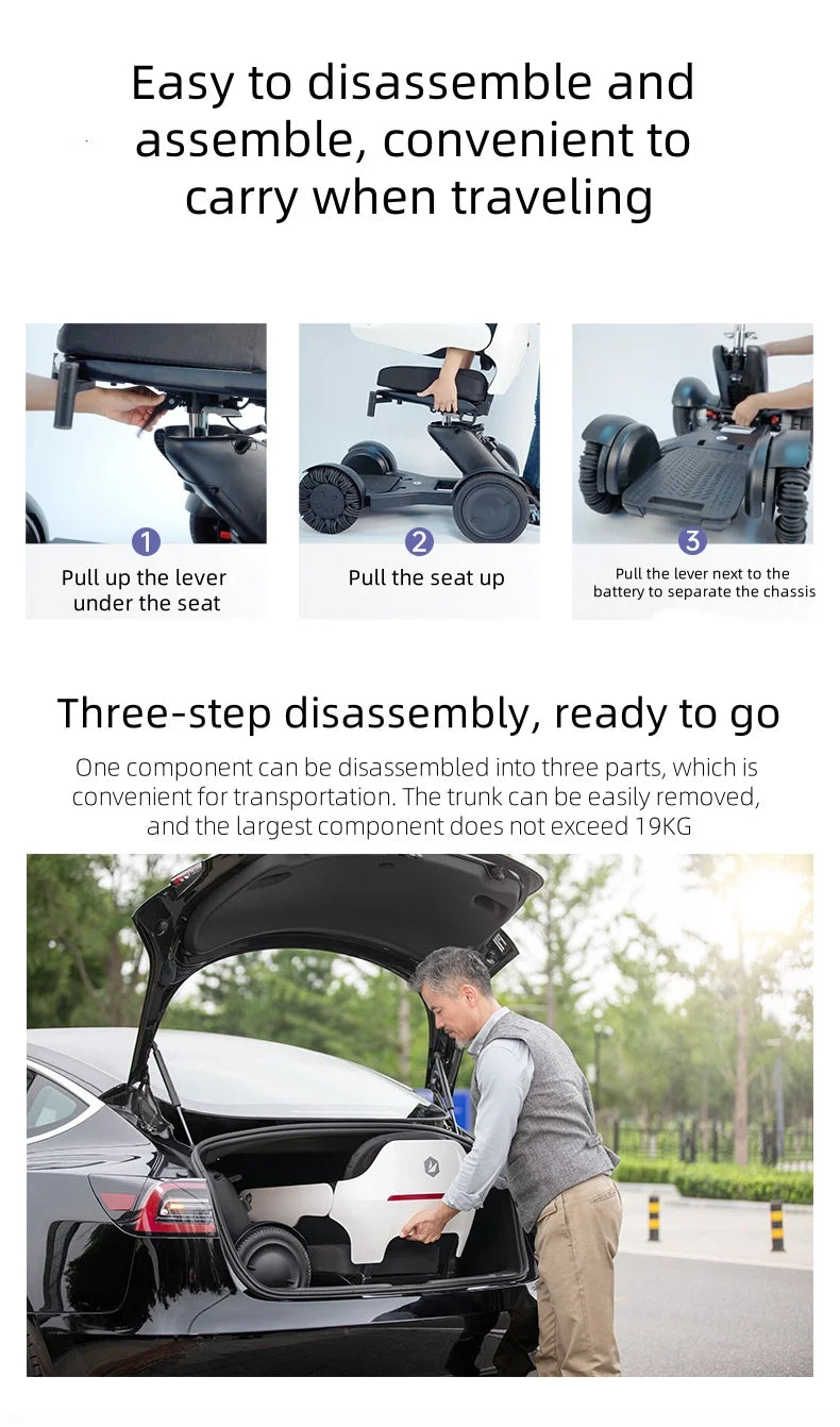 Fauteuil roulant électrique intelligent haut de gamme avec télécommande, conception pliante automatique pour personnes âgées et handicapées
