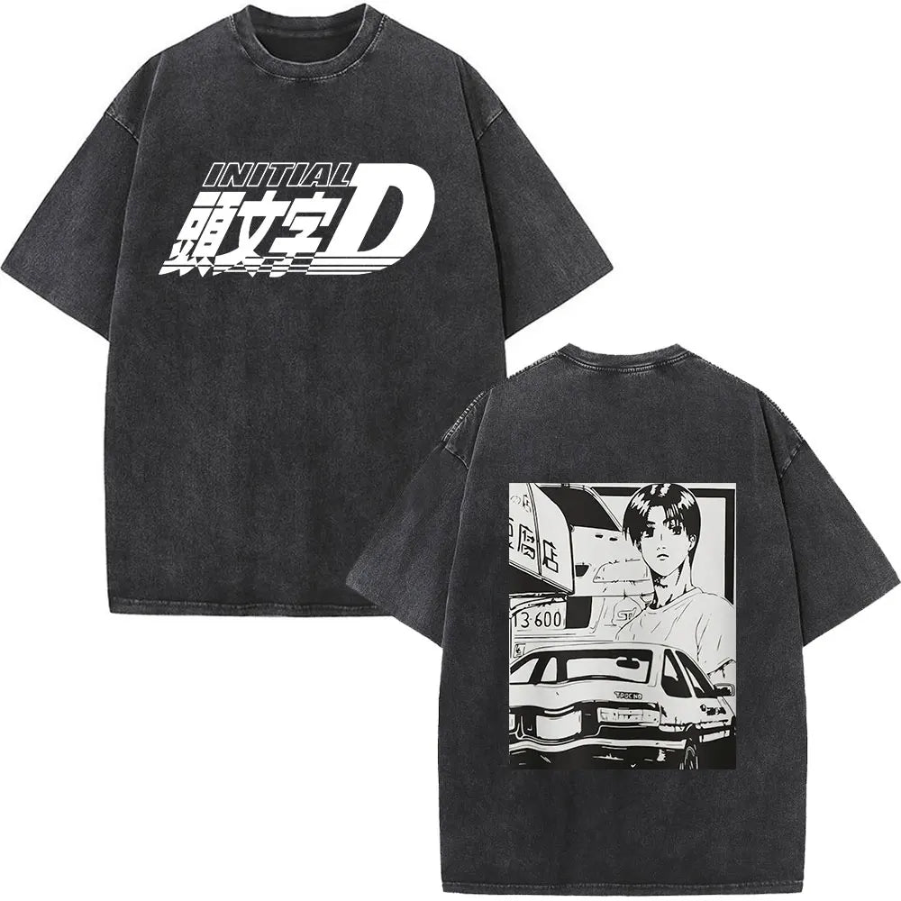 Anime Initial D Drift AE86 lavé Vintage imprimé T-shirt RX-7 R34 horizon GTR JDM T-shirts hommes Harajuku confortable surdimensionné T-shirts