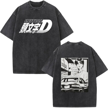 Anime Initial D Drift AE86 lavé Vintage imprimé T-shirt RX-7 R34 horizon GTR JDM T-shirts hommes Harajuku confortable surdimensionné T-shirts