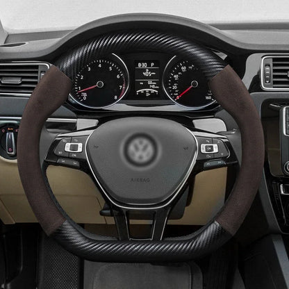 Juste de volant en cuir véritable pour Volkswagen, fibre de carbone, compatible avec VW CC Polo Bora Golf Jetta Lavida Lamando Magotan Passat