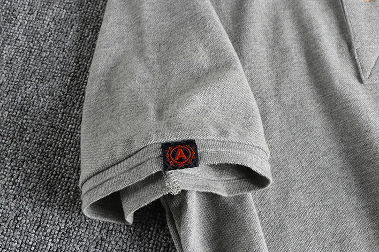 T-shirt rétro américain à manches courtes pour hommes, Polo à revers de couleur unie, à la mode, 100% coton, hauts d'affaires décontractés