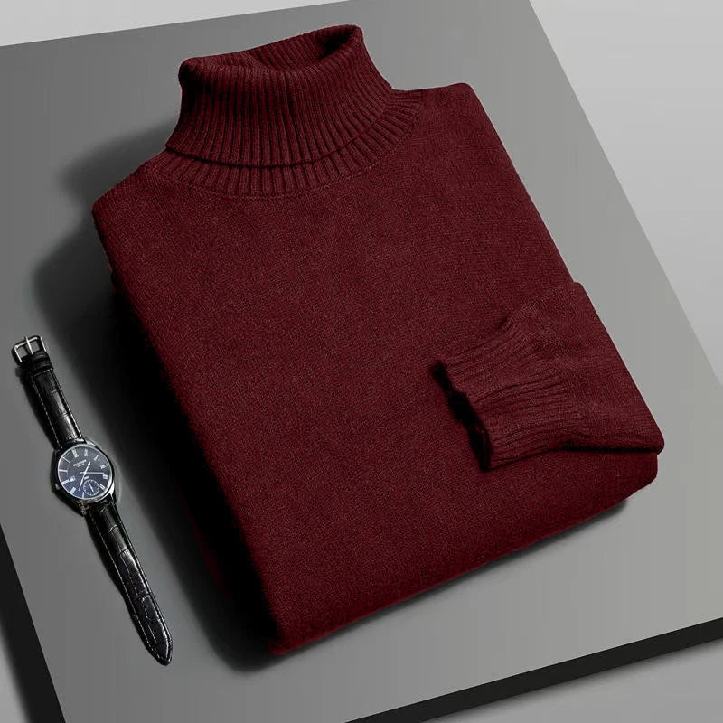 Automne hommes haute qualité tricoté pull à col roulé coupe ajustée à manches longues anti-boulochage pull couleur unie tendance hommes Streetwea
