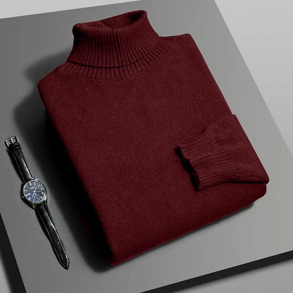 Automne hommes haute qualité tricoté pull à col roulé coupe ajustée à manches longues anti-boulochage pull couleur unie tendance hommes Streetwea