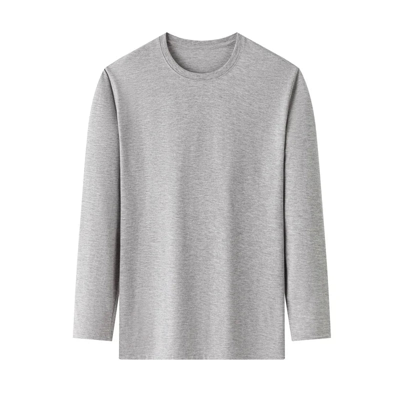 T-Shirt à manches longues et col rond pour hommes, couleur unie, en coton, confortable, respirant, haut décontracté, différentes couleurs, été