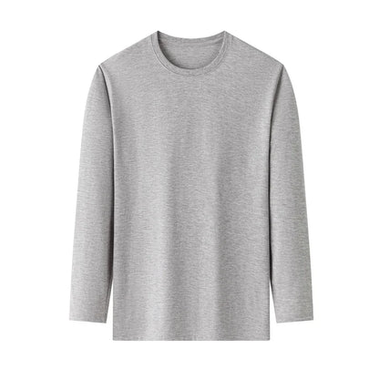 T-Shirt à manches longues et col rond pour hommes, couleur unie, en coton, confortable, respirant, haut décontracté, différentes couleurs, été