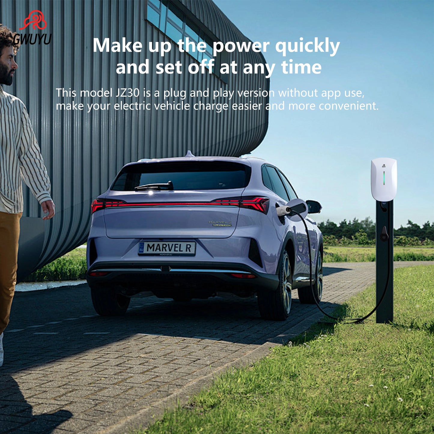 GWUYU Wallbox EV chargeur Type2 32A 7KW 16A 11KW 32A 22KW Station de recharge de véhicule électrique triphasé 5m câble prise en charge du contrôle par application