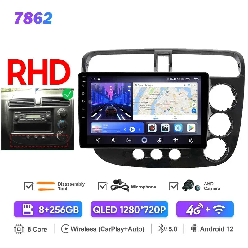 MAMSM-Autoradio pour Honda Civic 7, LHD, RHD, 2000-2006, Android 13, Limitation, Lecteur vidéo, GPS, 4G, Carplay, Auto Stereo, Head Unit