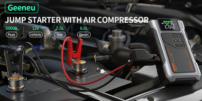 Démarreur de saut de voiture Portable avec compresseur d'air, pointe 3000A (gaz 7,5 L, 6,5 L Diesel), batterie de démarreur de saut avec pneu 150 PSl Inf