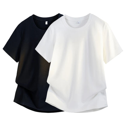 Silk-Matte Cotton Men's ort-Sve T-irt Busin Simple Summer Thin Ice Silk Loose Youth round Ne Trendy Versatile Top