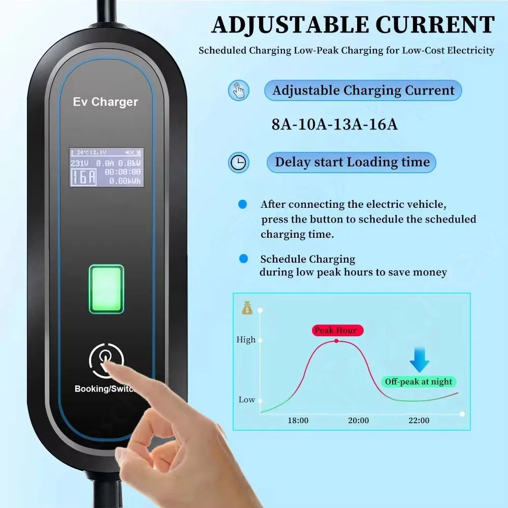 Chargeur de voiture Portable GBT Type 1 Type 2, 16a, EV Portable avec câble de 3.5M 5M, Station de recharge de voiture réglable en courant