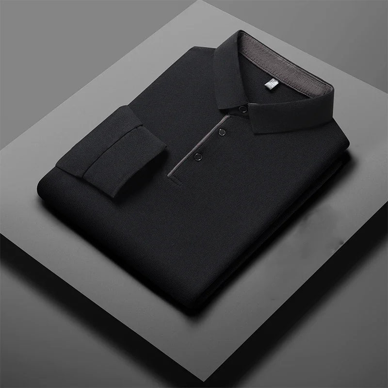 Polo d'affaires décontracté à manches longues pour hommes, haut polyvalent, document solide, à la mode, chaud, confortable, quatre saisons, nouveau
