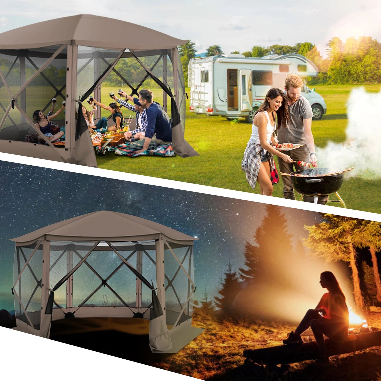 Maison d'écran de tente de belvédère escamotable pour le camping, pièce d'écran de 12x12 avec le toit parfait, belvédère d'écran extérieur avec le filet