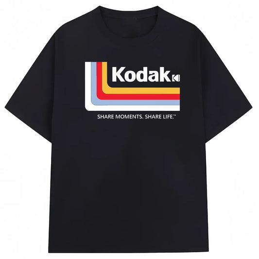 Kodak été marque mode couleur impression 100% coton polyvalent hommes T-shirt sport quotidien absorbant la sueur respirant à manches courtes