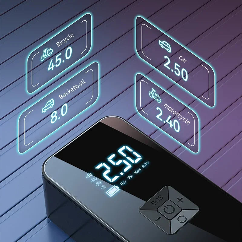 Gonfleur de pneus de voiture, pompe à Air électrique Portable, charge sans fil avec compresseur, affichage numérique pour moto, vélo, balles