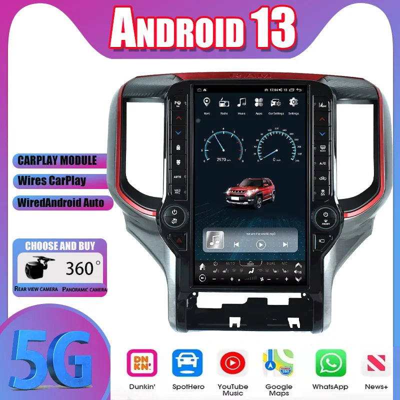 Autoradio Android13 de 13.6 pouces, pour Dodge Ram 2019 – 2023, lecteur multimédia à écran tactile, unité principale de Navigation GPS CarPlay
