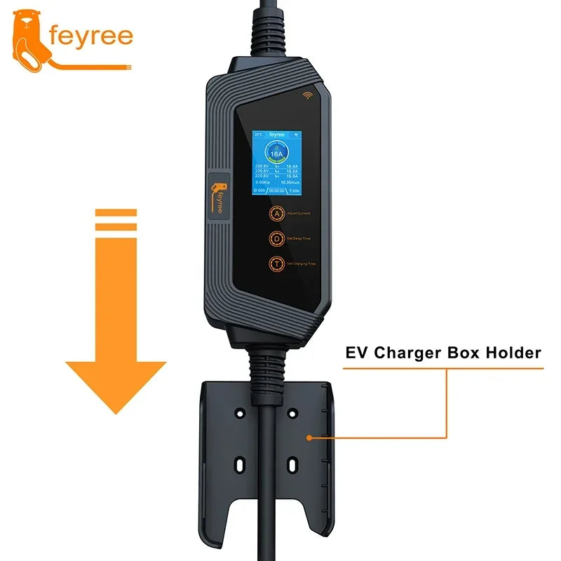 شاحن سيارة كهربائية محمول Feyree Type2 11KW 16A 3 مراحل مع التحكم في تطبيق Wi-Fi صندوق شحن EVSE مقبس CEE للمركبات الكهربائية