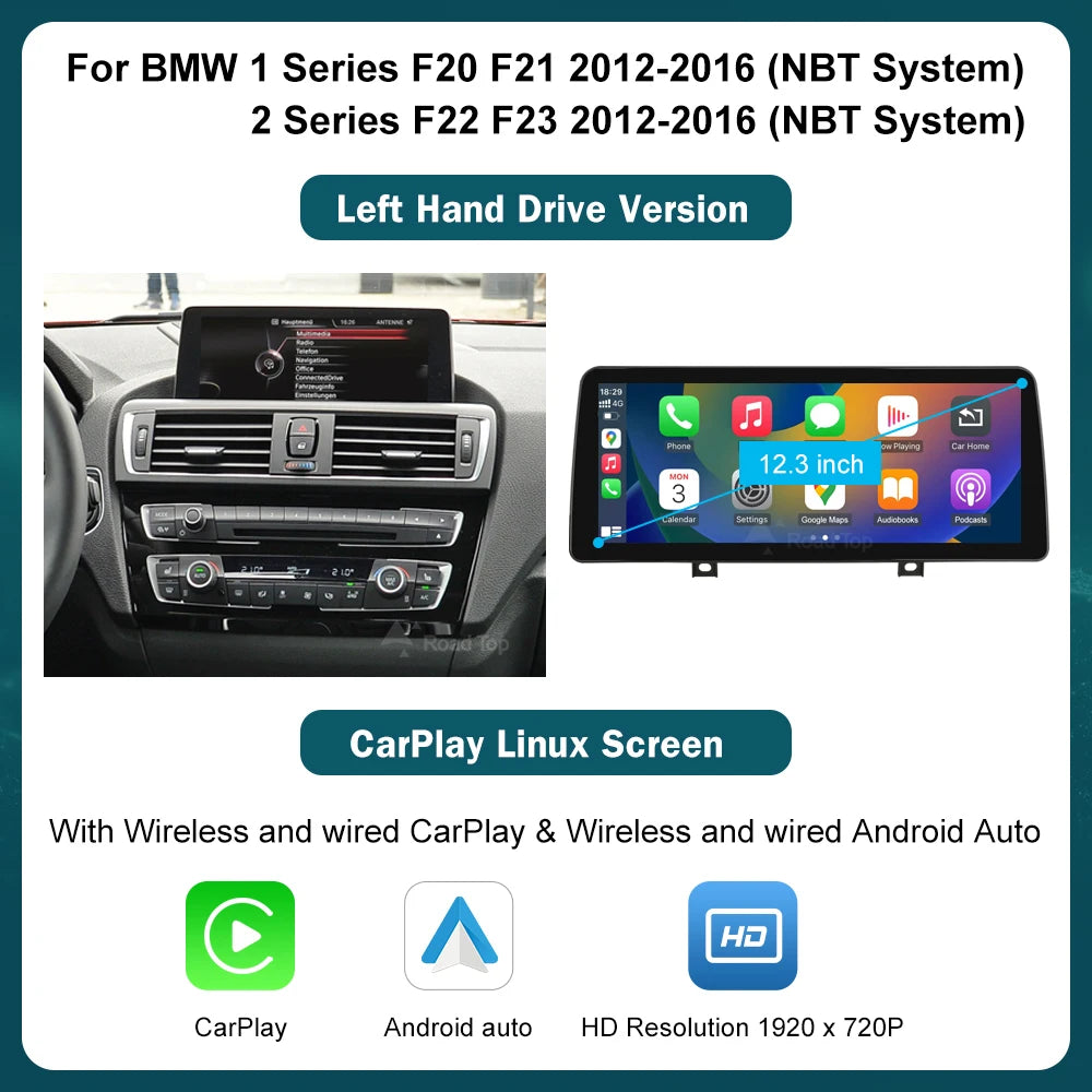 Écran d'affichage multimédia sans fil CarPlay Android Auto, 10.25'12.3', pour BMW série 1 2 3 4 F20 F21 F22 F30 F31 F32 F33