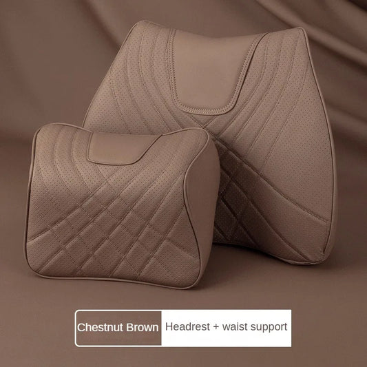 Ensemble d'oreillers pour appui-tête de voiture, couture en cuir, Support de taille lombaire, mousse à mémoire de forme, coussin de protection du cou, accessoires, nouvelle collection