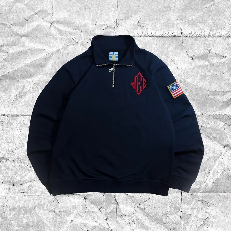 Y2K rétro Quarterzip pull à capuche Epstein motif de broderie sweat-shirt américain Vintage décontracté Streetwear hommes manteau surdimensionné