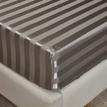 Satin-injFitted-طقم ملاءات سرير كوين، رمادي، ناعم، مبرد، جيب عميق، أطقم مفروشات، مخطط، سادة، غطاء مرتبة