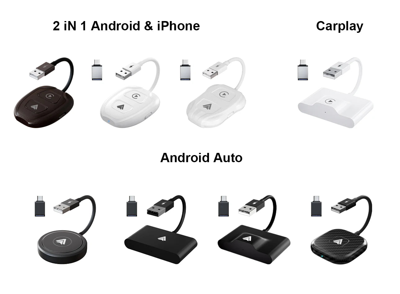 Adaptateur sans fil Android Auto et Apple CarPlay 2 en 1, adaptateur sans fil 5,8 GHz pour voitures CarPlay filaires en usine