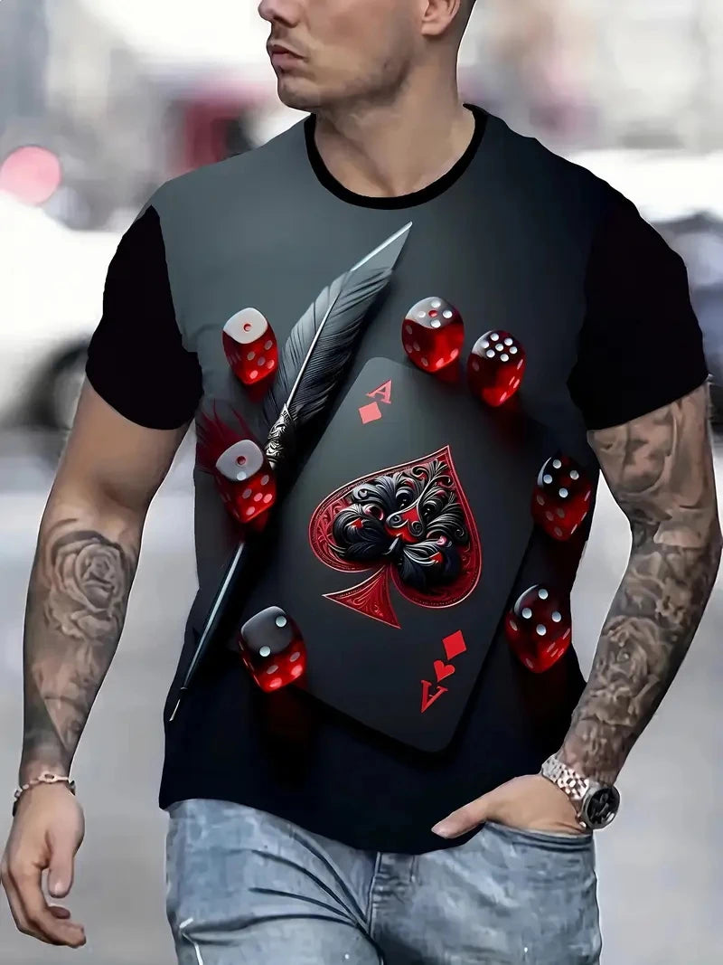 Carte graphique hommes T-Shirts impression 3D carte à jouer à manches courtes décontracté été haut col rond surdimensionné hommes enfants Harajuku Y2k vêtements