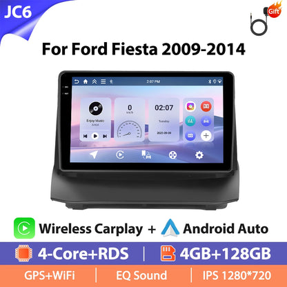 Autoradio Hikity 9 pouces 4G pour Ford Fiesta 2009-2014, lecteur multimédia vidéo, Carplay, Android Auto, 8 cœurs, WIFI, 4G, GPS, Mirrorlink, BT
