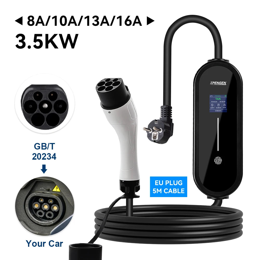 IPENGEN – chargeur EV Portable 3,5 kw, câble de 5M, connecteur Type2 IEC62196/ GB/T 16A, 1 phase, Type 1, boîte murale de chargement pour véhicule électrique