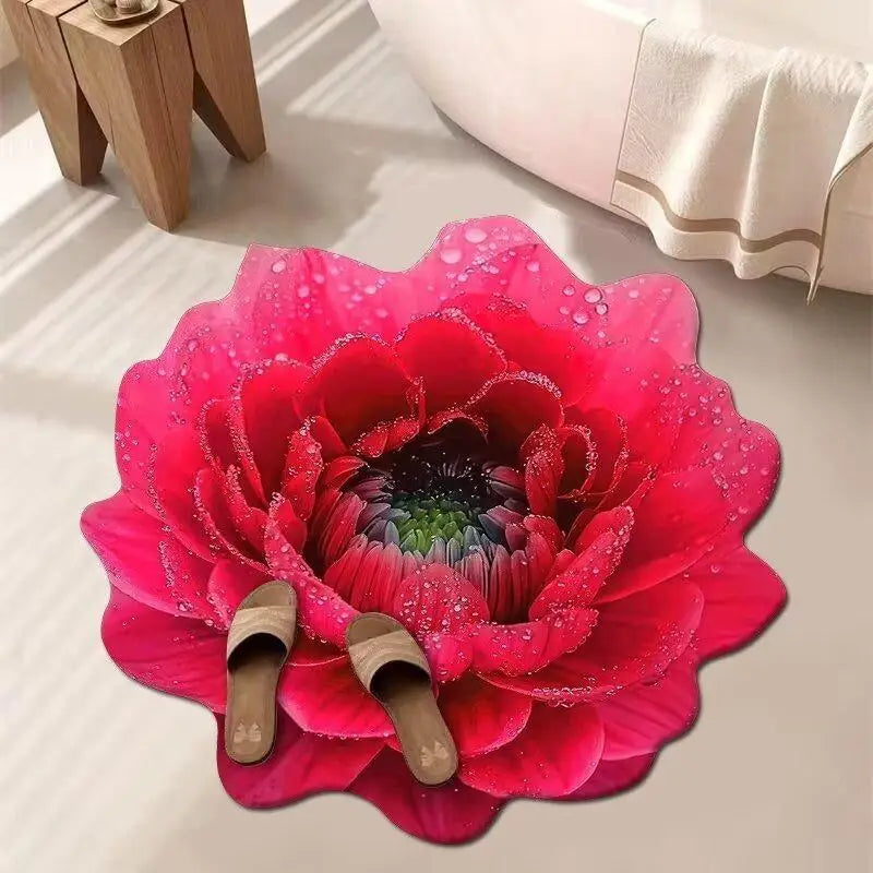 Tapis de sol en forme de fleur, tapis de sol en forme de pivoine souple, durable, 40x40cm/60x60cm, antidérapant, absorbant, pour salle de bain, salon
