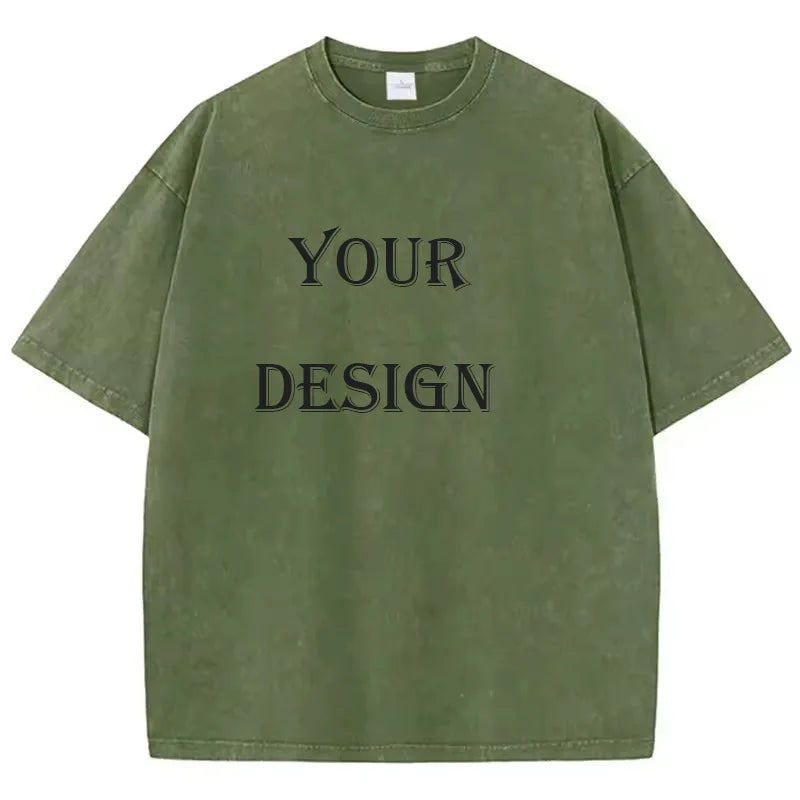 T-shirt unisexe en coton lavé, imprimé personnalisé, haut Harajuku, bricolage, votre Photo ou Logo, à la mode