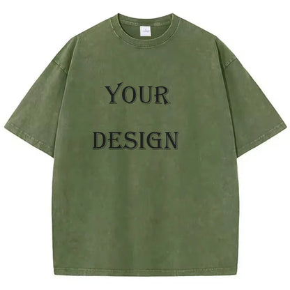 T-shirt unisexe en coton lavé, imprimé personnalisé, haut Harajuku, bricolage, votre Photo ou Logo, à la mode