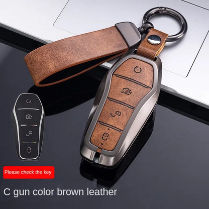 Étui pour clé pour BYD Song Plus Atto 3 Han EV Tang DM Qin joint dauphin cuir métal porte-clés à distance porte-clés accessoires de voiture