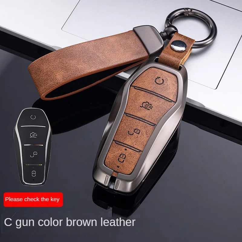 Étui pour clé pour BYD Song Plus Atto 3 Han EV Tang DM Qin joint dauphin cuir métal porte-clés à distance porte-clés accessoires de voiture