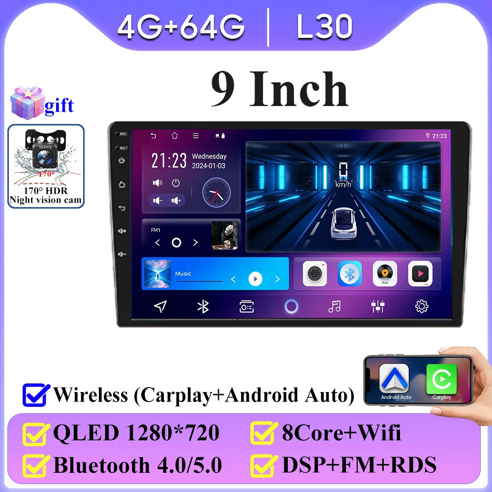 Android 16 universel 9/10 pouces autoradio CarPlay autoradio Android Auto GPS lecteur multimédia 2 DIN WiFi lecteur QLED écran BT
