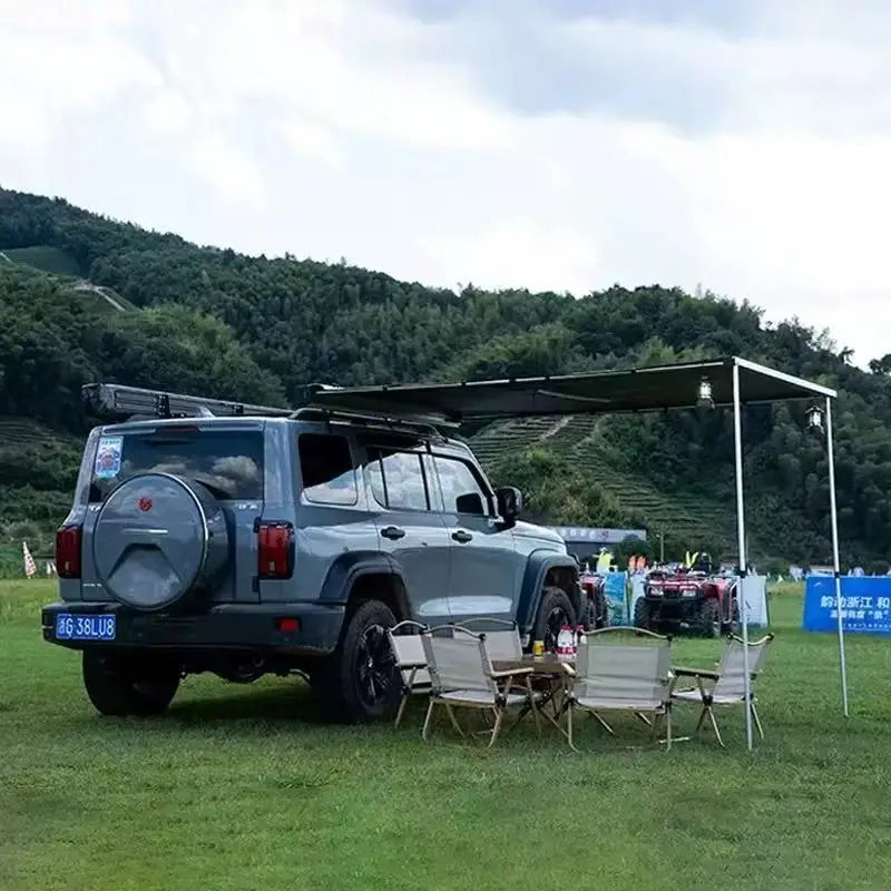 Coque en alliage d'aluminium tout-terrain SUV tente latérale de voiture extérieure pare-soleil auvent en caoutchouc noir tente latérale personnalisée