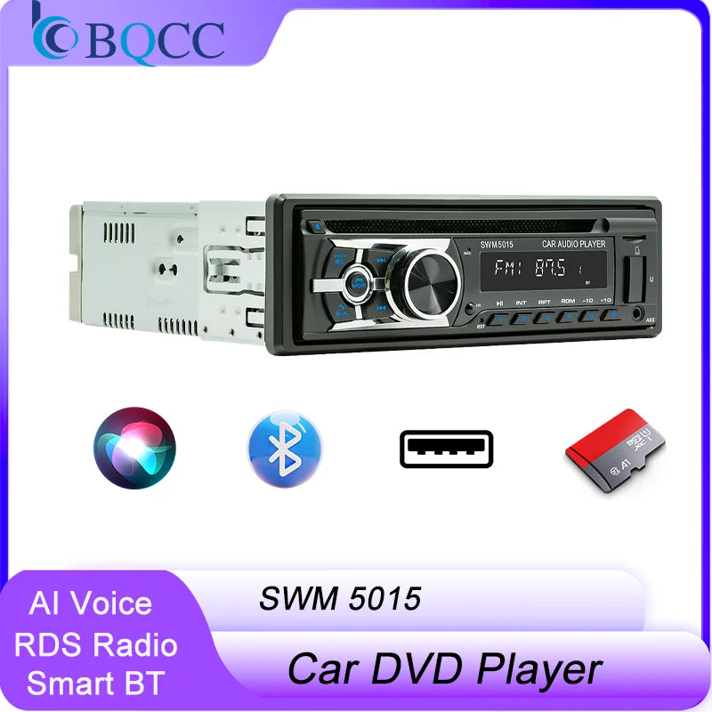 BQCC-Lecteur DVD/CD/VCD universel pour voiture, 1 Din, AI Voice BT, USB TF, entrée AUX, radio RDS, localiser une protection de câblage, EQ, stéréo