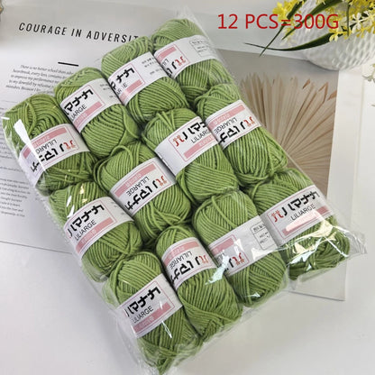 12 pièces 300g fil de lait fait à la main grossier bricolage tissage boule de fil pour pull chapeau écharpe et autres vêtements doux Crochet fil à tricoter
