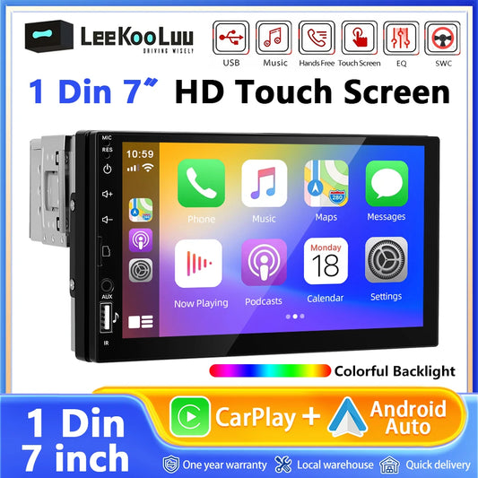 LeeKooLuu 1 Din 7 "HD universel voiture lecteur MP5 Bluetooth FM Radio sans fil Carplay Android Auto lecteur multimédia USB/SD/AUX-IN