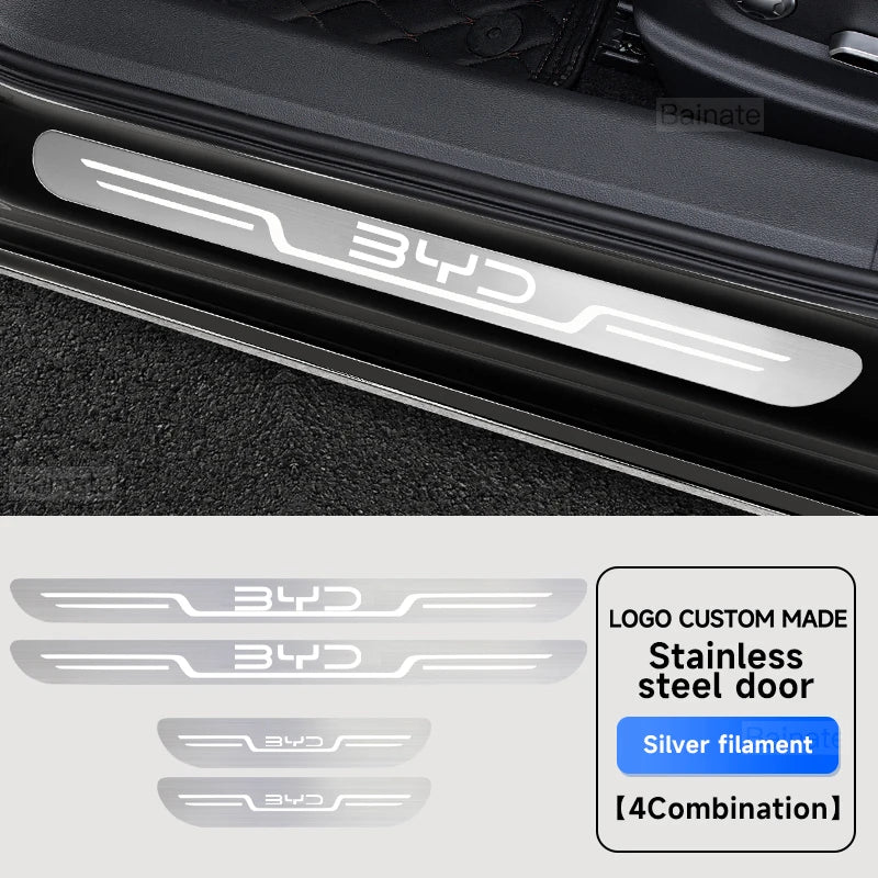 Plaque de seuil de porte de voiture en acier inoxydable, pour BYD Atto 3 Dolphin Seal Tang F3 Dmi Song Yuan EV 2023 2024 Atto 4, accessoires de voiture