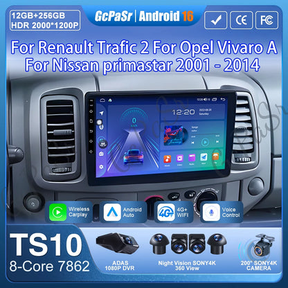 Autoradio Android 16 pour Renault Trafic 2 pour Opel Vivaro A pour Nissan primastar 2001 - 2014 GPS Navigation Carplay Android Auto
