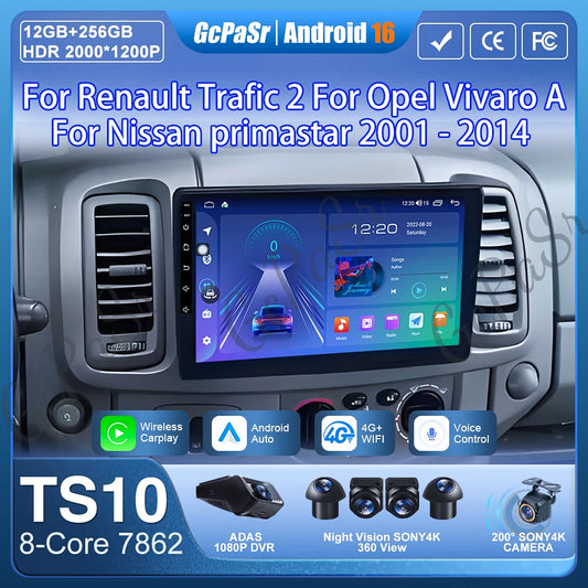 Autoradio Android 16 pour Renault Trafic 2 pour Opel Vivaro A pour Nissan primastar 2001 - 2014 GPS Navigation Carplay Android Auto