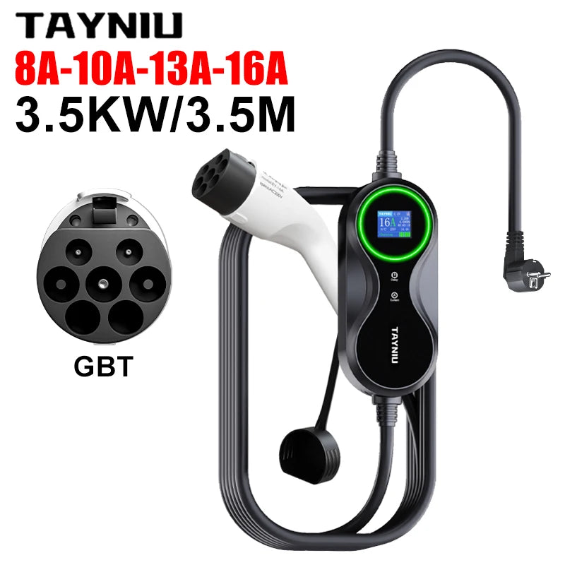 TAYNIU chargeur de véhicule électrique 16A 3.5KW 3.5M câble de charge portable de type 2 EU plug chargeur EV pour MG, ID 4, BYD et tous les EVs