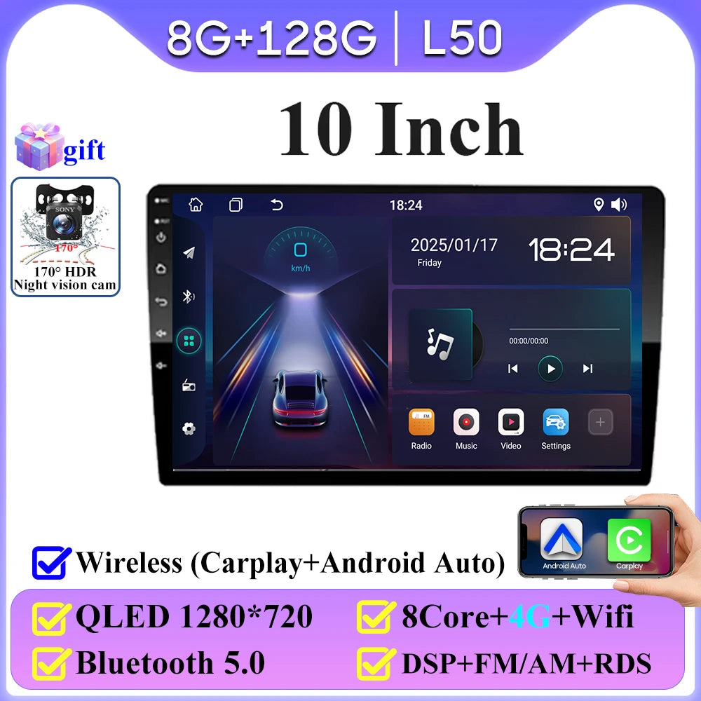 Android 16 universel 9/10 pouces autoradio CarPlay autoradio Android Auto GPS lecteur multimédia 2 DIN WiFi lecteur QLED écran BT