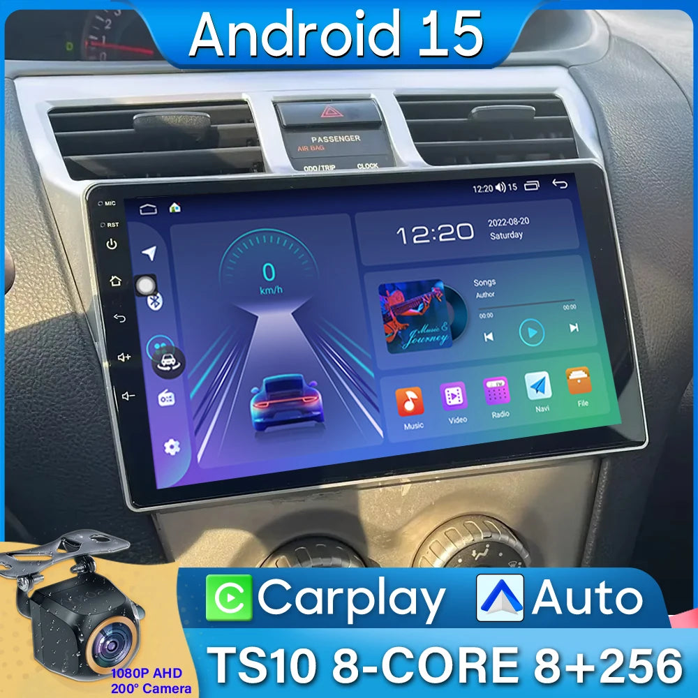 Pour Toyota VIOS Yaris 2007 2008 2009-2012 autoradio Android 15 Navigation vidéo GPS Android Auto Android 15 Carplay unité No 2din