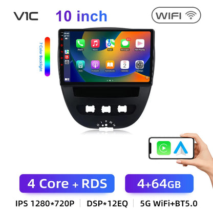 Junsun CarPlay sans fil pour Apple Auto autoradio stéréo pour Peugeot 107 Toyota Aygo citroën 2005-2014 GPS écran tactile multimédia