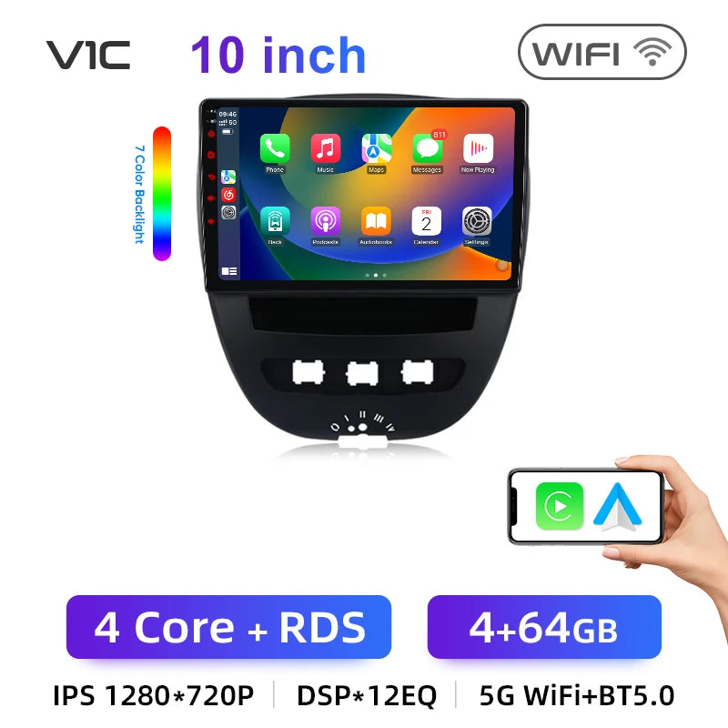 Junsun CarPlay sans fil pour Apple Auto autoradio stéréo pour Peugeot 107 Toyota Aygo citroën 2005-2014 GPS écran tactile multimédia